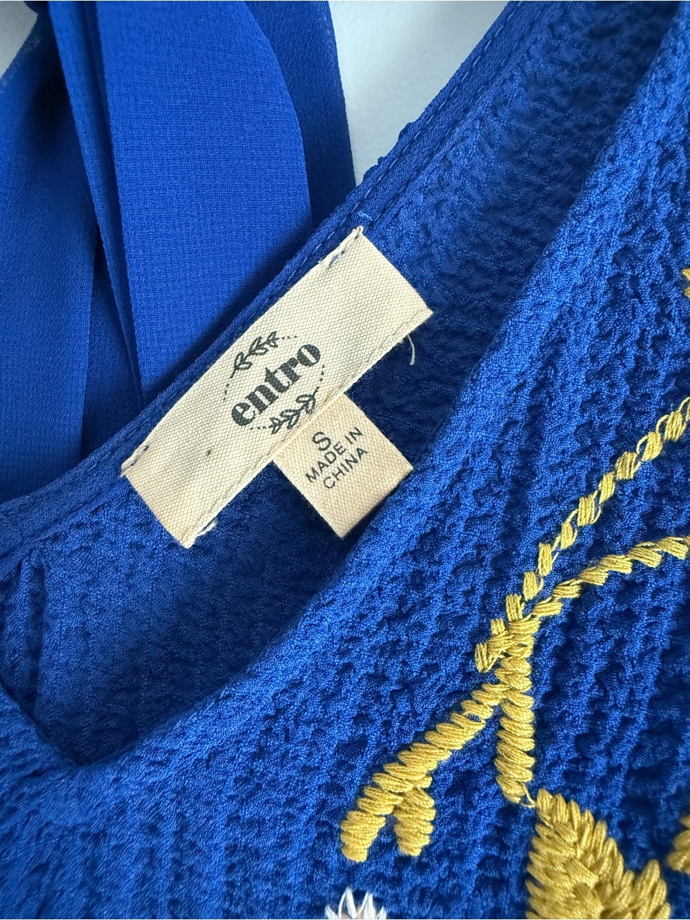 entro Royal Blue Embroidered V-Neck Peplum Sleeveless Top - Picture 3 of 3